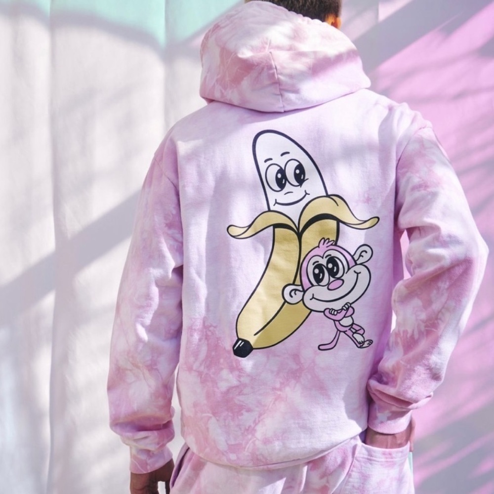 Bananas Monkey 2 Dye 4 Graphic Print Tie Dye Hoodie Unisex Large